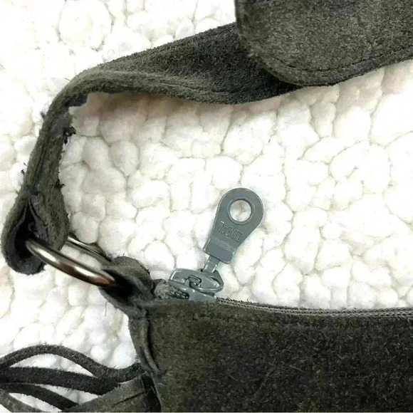 Minnetonka Dark Gray Boho Soft Suede W/ Fringe Adjustable Strap Crossbody Bag - Picture 7 of 15